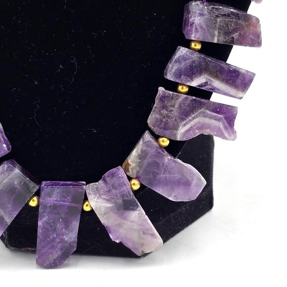 Stauer Amethyst Crystal Raw Point Bib Necklace Gold-Electroplated Spacers - Picture 4 of 8